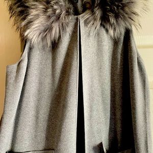 Dennis Basso long knit vest with removable faux fur collar